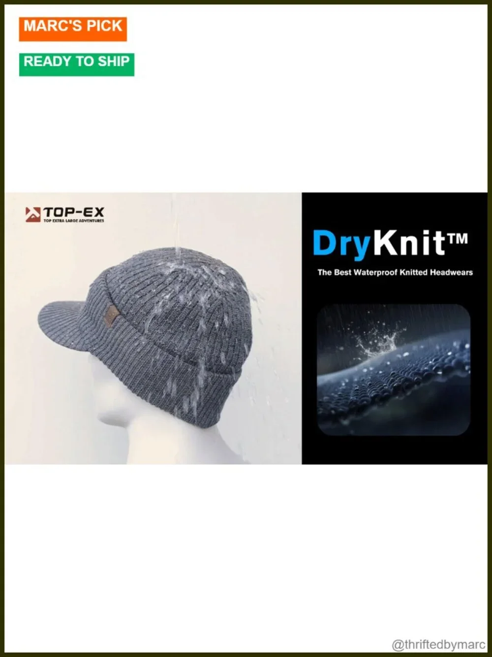 Merino Wool Waterproof Brim Beanie with Earflaps Polartec Lined for Skiing